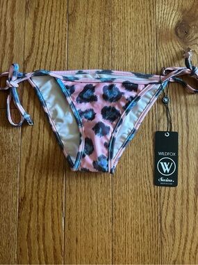 Wildfox Pink & Blue Leopard / Cheetah Print Tie-Side Bikini Bottom